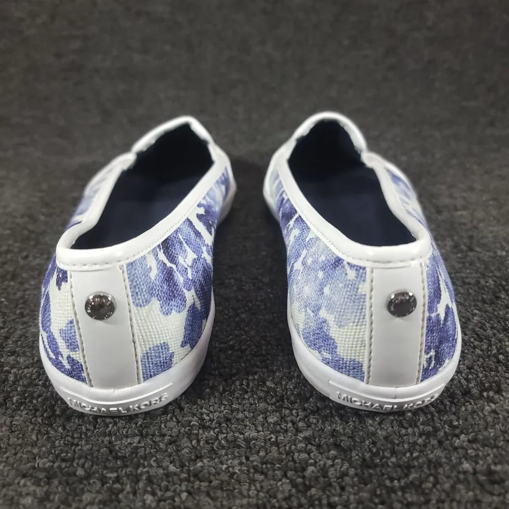 Michael Kors Size 7.5M  Flats Slip On Canvas Shoes Blue White Floral Print - Picture 5 of 9